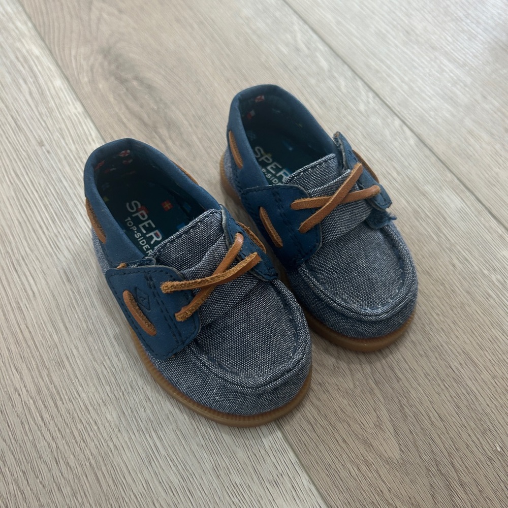 Sperry Kids Blue and Gray Boat Shoes Size 3
